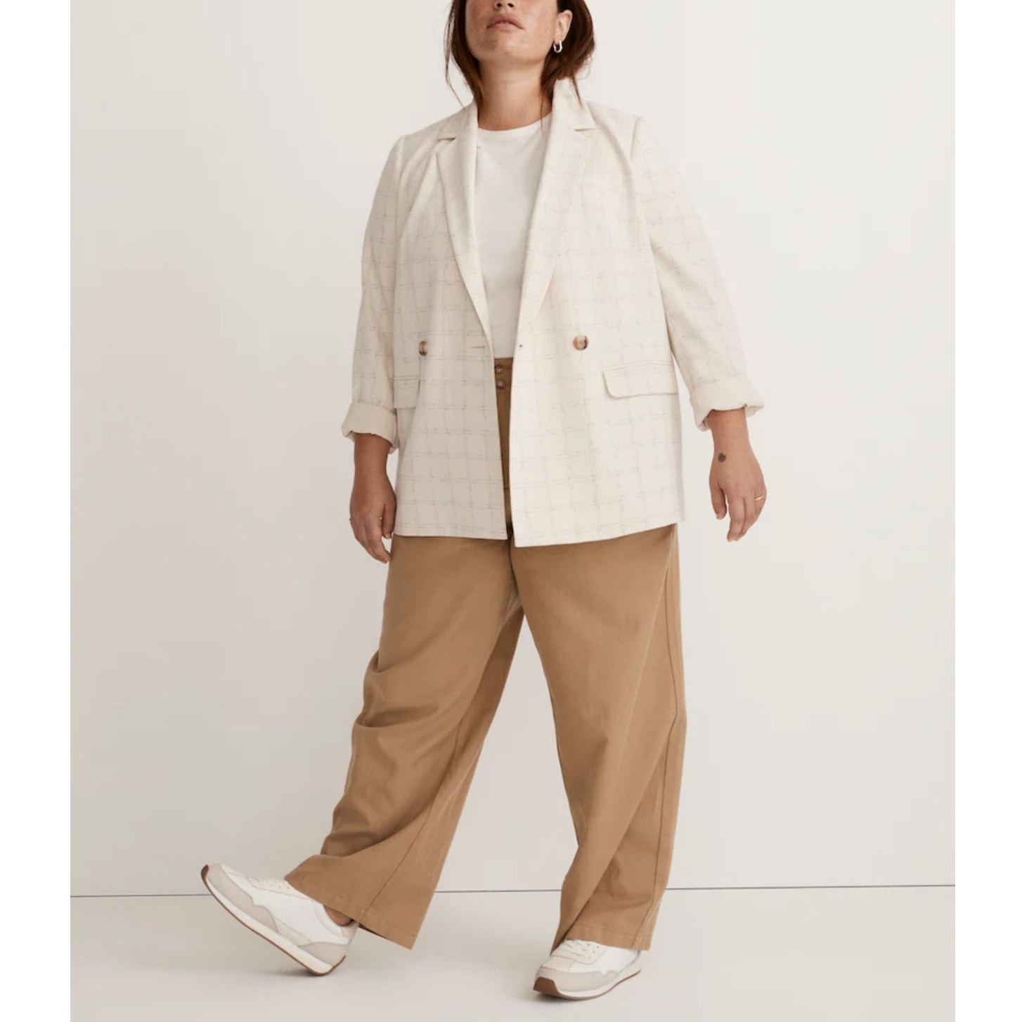 Madewell The Caldwell Double-Breasted Blazer Ghent Plaid Windowpane Ivory {O10}